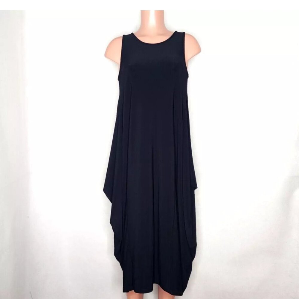 Joseph Ribkoff Black Sleeveless Jersey Midi Dress Draped Sides